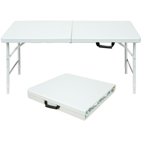 Table pliable de jardin, Table pliable portable renforcée de 125 cm, hauteur réglable, capacité de charge de 135 kg (blanc), gain de place, meuble extérieur, design moderne