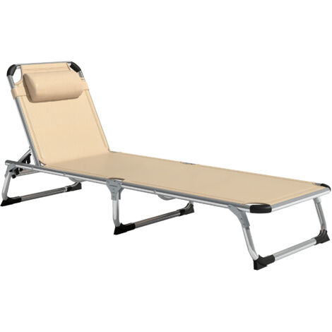 Table Pliable en Aluminium avec Appuie-tête et Dossier Réglable, 60x165x76 cm, Beige