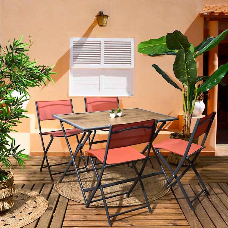 The Home Deco Factory - Table pliable en métal anthracite et effet bois Barcelone 110 x 70 cm