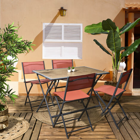 Table pliable en métal anthracite et effet bois Barcelone 110 x 70 cm