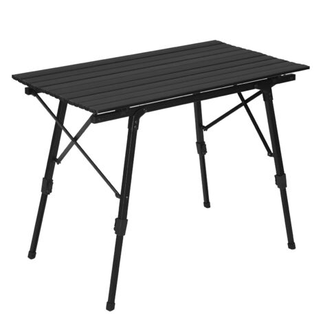 Table pliable multifonction pour camping – Support ordinateur / lit de camp, hauteur ajustable, bureau nomade pour pique-nique, rando, voyage – Noir