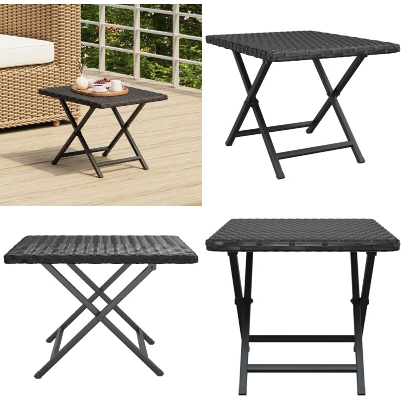 Table pliable noir 45x35x32 cm résine tressée - Table Pliable - Table De Jardin - Mobilier De Jardin - Table Extérieure - Table Noire - Home & Living
