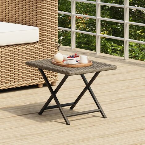 Table pliable Table de jardin Table d'extérieur  gris 45x35x32 cm résine tressée 36831