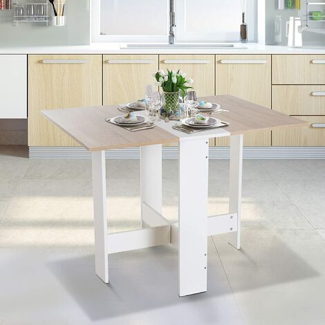 Table Pliant Scandinave Pliable de Cuisine Salle à Manger Contemporain Moderne 103*76*73.4cm Décor chêne et blanc