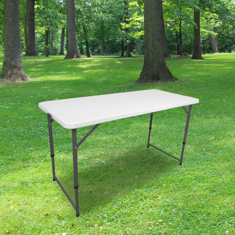 Table Pliante 120 cm d'Appoint Rectangulaire Blanche Hauteur Réglable - Table de Camping 6 personnes L120 x l60 x H74cm en hdpe Haute Densité