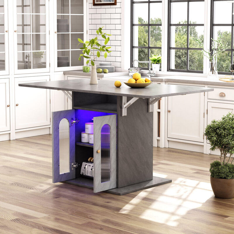 Table pliante 140X78 cm, Table à manger pliante avec rangement intégré et éclairage led couleur réglable, adaptée aux salles à manger et cuisines,