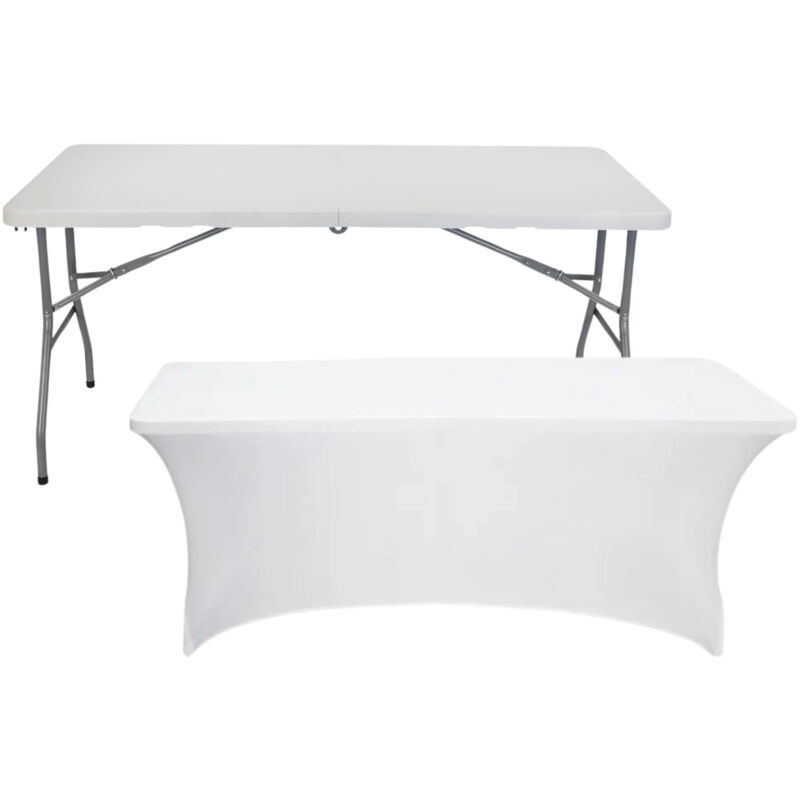 7house - Table pliante 150cm blanche + housse de restauration