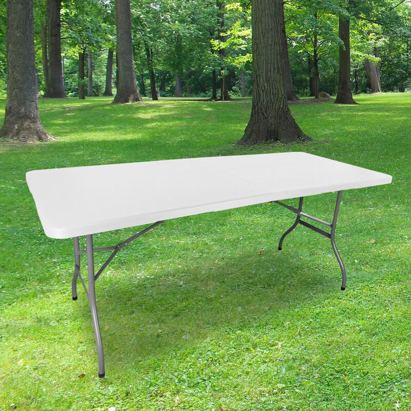 Skylantern - Table Pliante 180 cm Rectangulaire Blanche - Table de Camping Pliante 6 / 8 personnes L180 x l74 x H74cm - Table pliante Exterieur en
