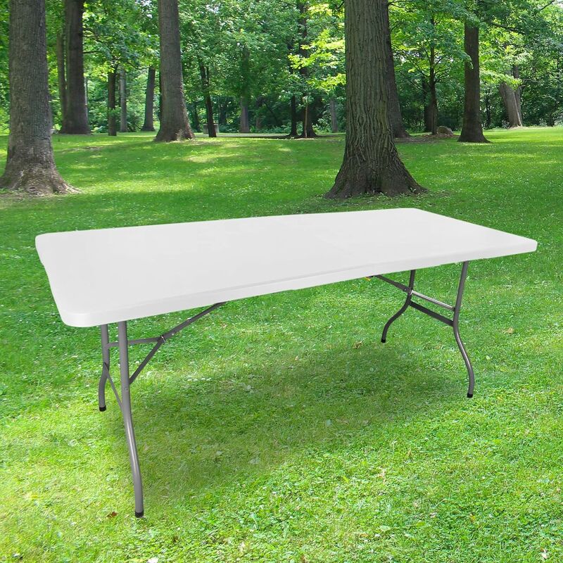 Table Pliante 180 cm Rectangulaire Blanche - Table de Camping Pliante 6/8 Personnes L180 x l74 x H74cm - Table Pliante Exterieur en épais de 3,5 cm
