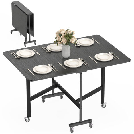 Table pliante 4-6 personnes 2 volets roues frein, 120x80x73 cm, effet bois noir
