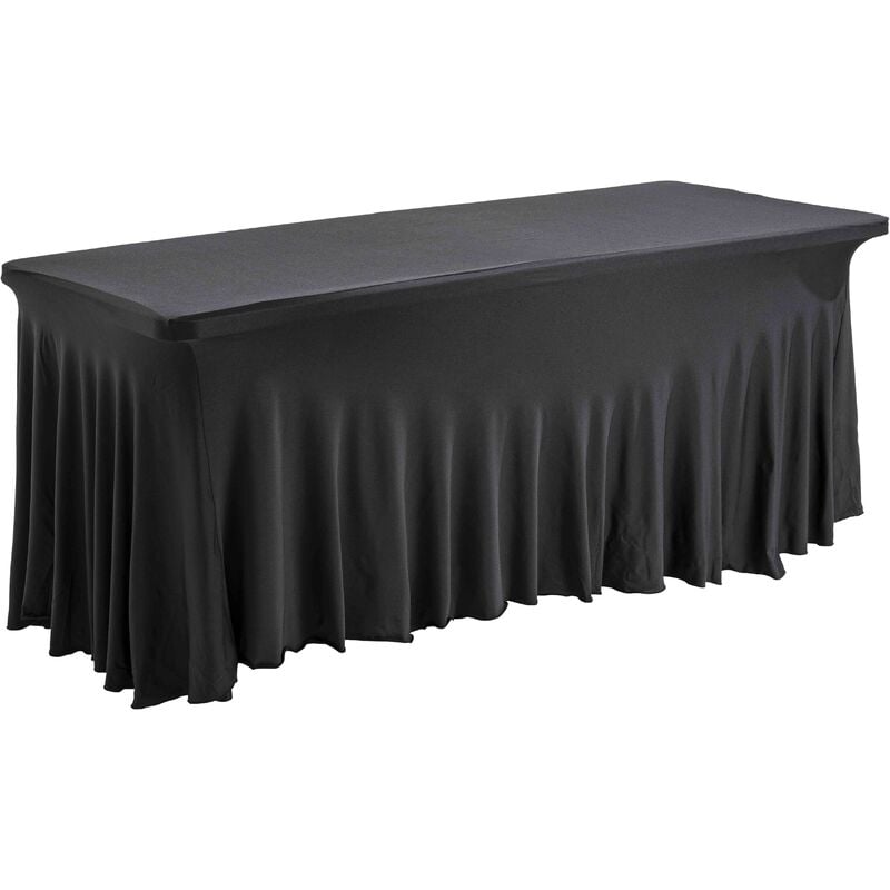 Oviala - Table pliante 8 places et nappe drapée noire