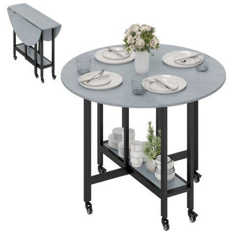 Table pliante à manger roues étagère ouverte cuisine petits espaces, gris ciment