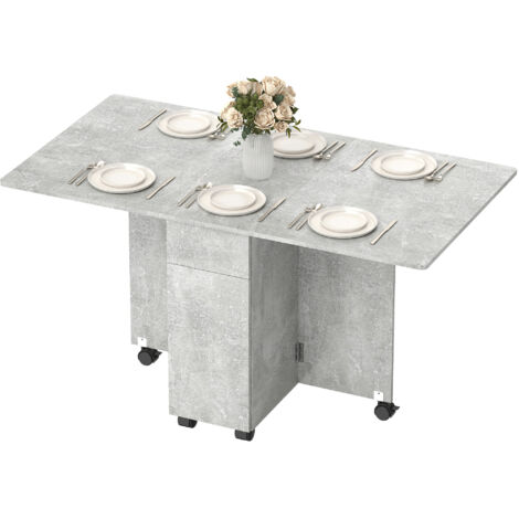 Table pliante à roulettes avec 2 tiroirs, 2 portes et placard, en bois, 140x76x74 cm, gris ciment