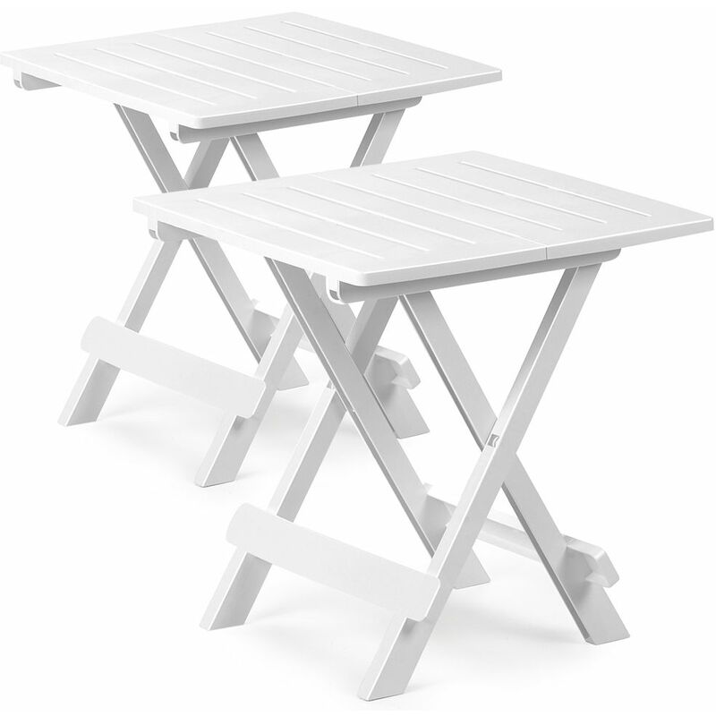 Table en plastique jardin terrasse balcon Adige – 45 cm x 43 cm x 50 cm - Vert ou Blanc 2x Blanc