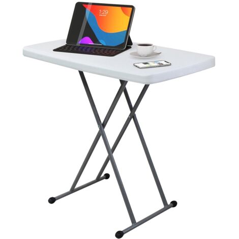 Table Pliante Ajustable, Table Compacte et Pliable, 76 x 50 x 51/63/74 cm, Blanc, Matériau: HDPE, Acier - Blanc
