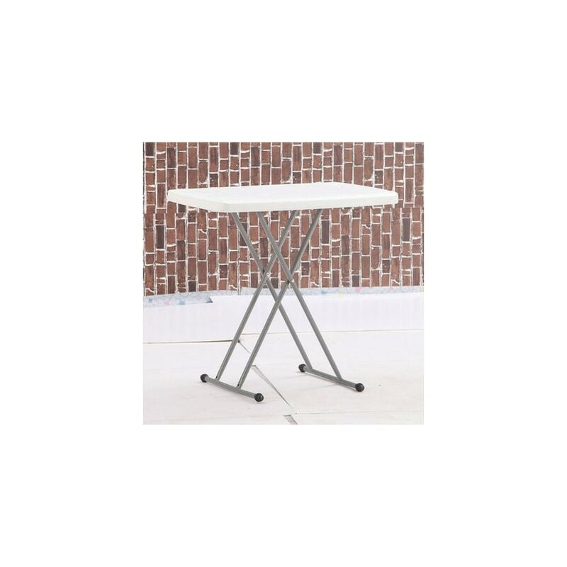 Table Pliante Ajustable, Table Compacte et Pliable, 76 x 50 x 51/63/74 cm, Blanc, Matériau: HDPE, Acier