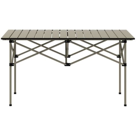 Table pliante aluminium kaki 95x55x50 cm plateau enroulable jardin balcon camping léger X 2 personnes extérieur