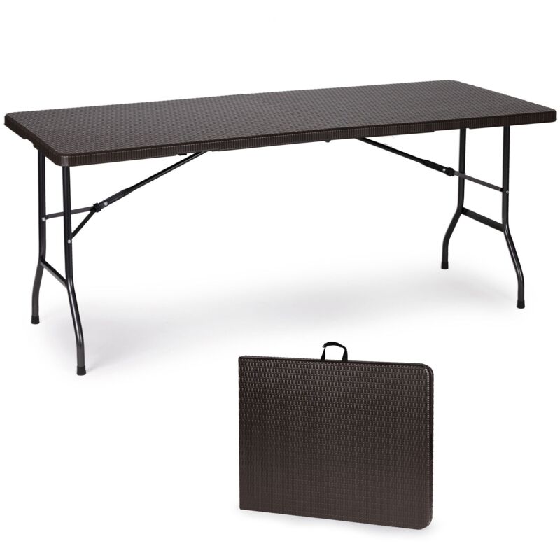 Viking Choice - Table pliante avec bancs - 179x74x74 cm - motif en rotin - marron