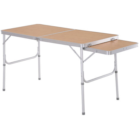 Table pliante camping jardin avec rallonge hauteur réglable aluminium MDF imitation bambou
