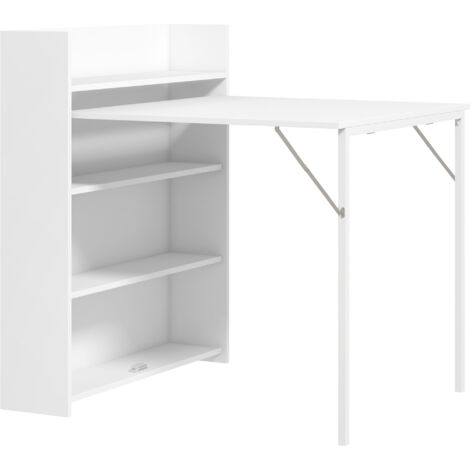 Table pliante cuisine avec étagères gain de place blanche table multifonction compacte