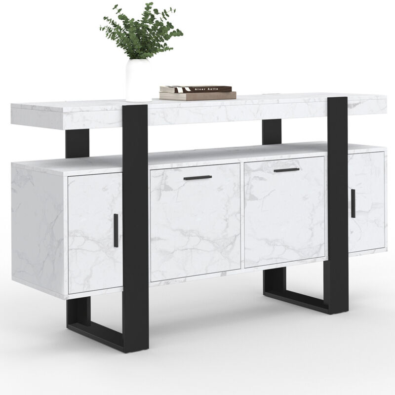 Idmarket - Buffet 140 cm phoenix 4 portes effet marbre blanc alaska et noir