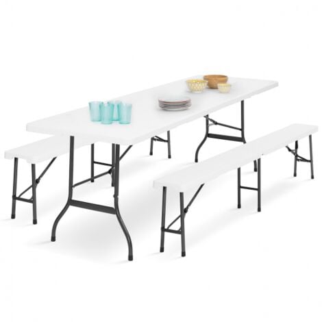 Table pliante d'appoint portable et 2 bancs pliables IDMARKET - 180 CM - Gris - Pour camping ou réception