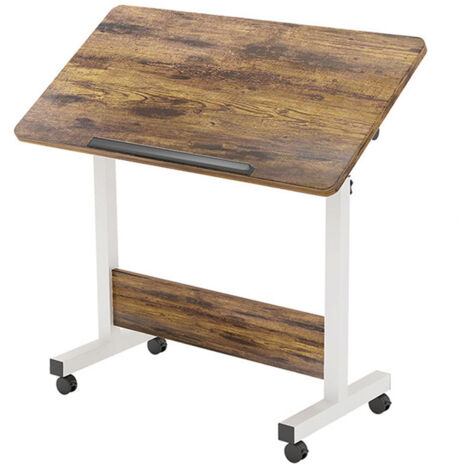 Table Pliante d'appoint Portable,Table de Lit Canapé avec 4 roulettes pour Ordinateur Portable Réglable en Hauteur -marron