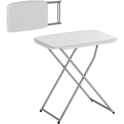 Table pliante de camping portable avec hauteur réglable en 5 niveaux, plan de travail en HDPE et cadre métallique 75x50x73,5 cm blanc