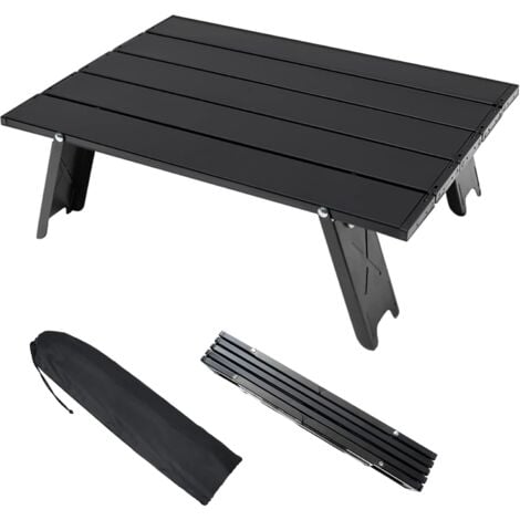 MINKUROW Table Pliante De Camping, Table En Aluminium Mini Pliable Portable Légère Avec Sac De Transport, Petite Table D'appoint Enroulable Pratique Pour Barbecue Pique-Nique Plage Voyage (Noir)