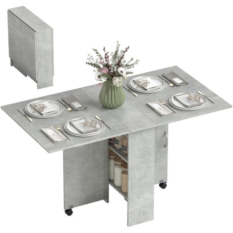 Table pliante de cuisine salle à manger amovible sur roulettes 75L x 140l x 74H cm 2 étagères intégrées