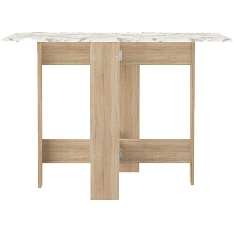 Table pliante deux abattants chêne et plateau effet marbre - OPTIMUM