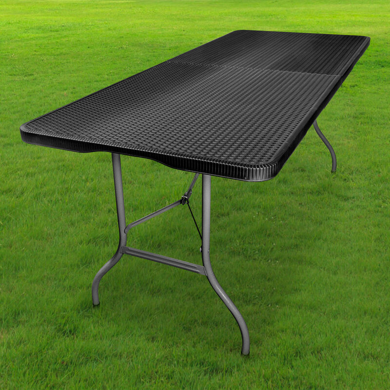 Skylantern - Table Pliante 180 cm Rectangulaire Effet Rotin Noire - Table de Camping Pliante 6 / 8 personnes 180 x 76 x 74cm - Table pliante