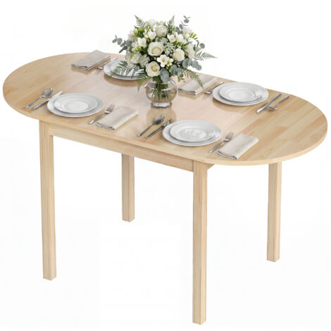Table pliante en bois massif pour 6 personnes, design à abattants, 140 x 70 x 75 cm, teinte naturelle