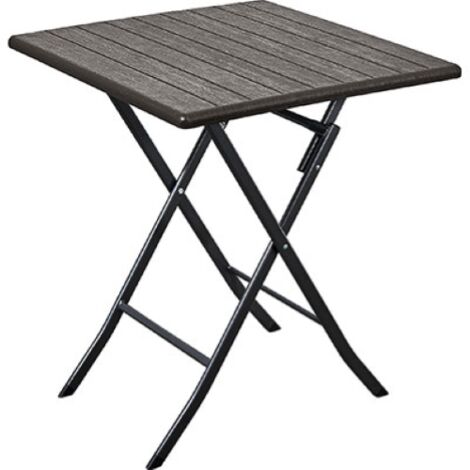 Table pliante en HDPE effet bois avec structure en acier et supports pour terrasse de jardin
