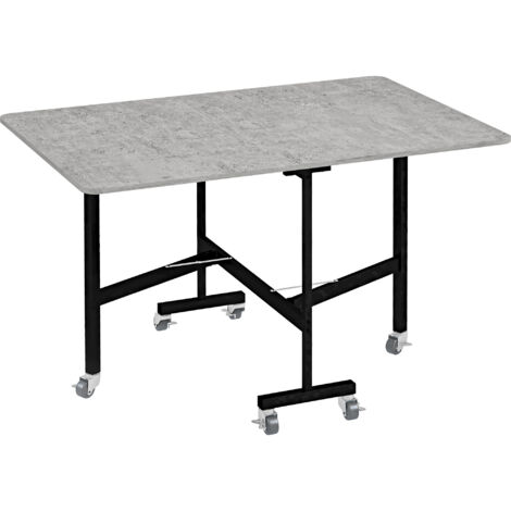 Table pliante extensible pour 4-6 personnes avec roulettes, pieds en acier, 52,5-120 x 80 x 73 cm, idéal pour cuisine et salle à manger
