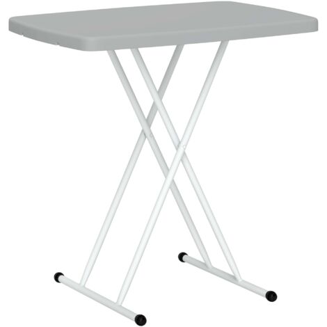 Table pliante grise HDPE, hauteur réglable 6 niveaux, 76x50x74 cm, pour patio.