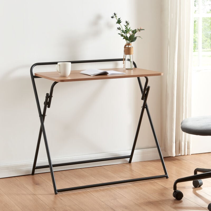 [en.casa] - table pliante kvitsøy acier panneau de particules 85 x 50 x 80 cm noir effet chêne