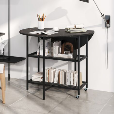 Table Pliante Mobile pour 2 à 4 Personnes Table Pliante Ronde avec 2 Compartiments de Rangement et Roulettes Verrouillables Noir
