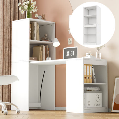 Table pliante multifonction 130x51x137cm combinée bureau armoire quatre compartiments rangement haute capacité blanc.