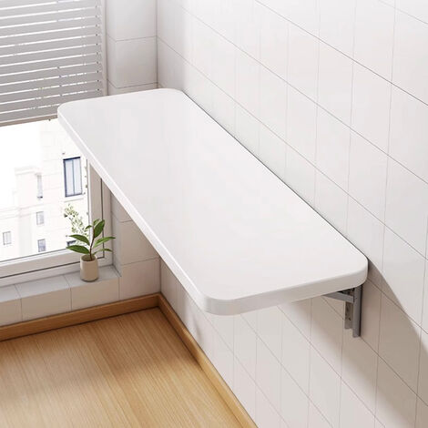 Table Pliante Murale 80x50, Table de Cuisine, Petit Bureau Flottant Peu Encombrant Blanc
