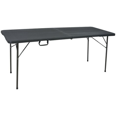 Table pliante noir - Table de Jardin - Table Pliante de Camping - Imitation bois - Capacité 8 Personnes - poignée de transport