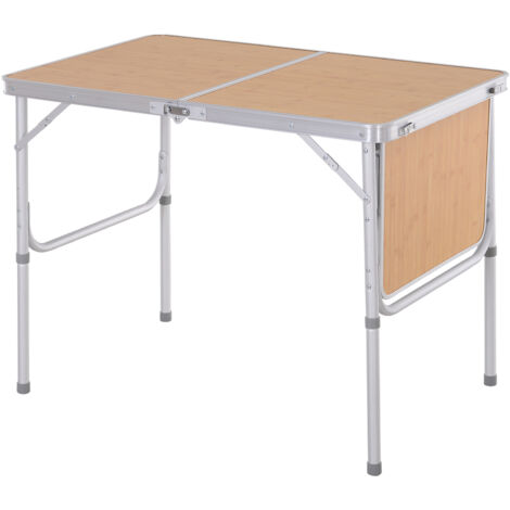 Table pliante Outsunny camping jardin avec rallonge hauteur réglable aluminium MDF imitation bambou