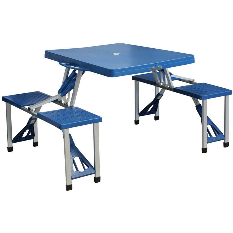 Defibrico - Table pliante Pique-nique Aluminium avec tabourets incorporés qui sont fermés dans la mallette