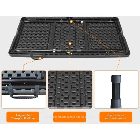 Table pliante portable 125 cm avec poignée et hauteur réglable, table robuste multifonction pour camping pique-nique intérieur extérieur, capacité 135 kg noir