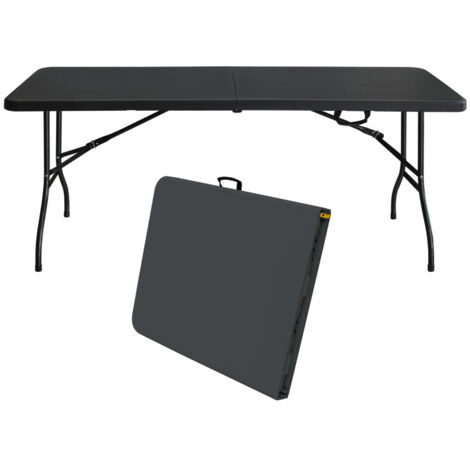 Table pliante, portable, de 180 cm, avec poignées, adaptée au camping, aux pique-niques, aux fêtes intérieures/extérieures, avec une capacité de charge de 135 kg (noire)