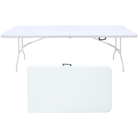 Table pliante portable et robuste de 243,9 cm avec poignée, supportant jusqu'à 135 kg (blanche). Table pliante multifonctionnelle, idéale pour le camping et les pique-niques, en intérieur comme en ext