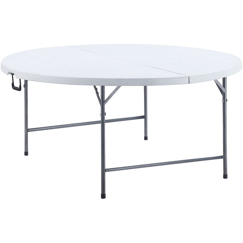 Table pliante ronde (charge maximale 150 kg) Ø180x74cm en acier et plastique blanc et gris