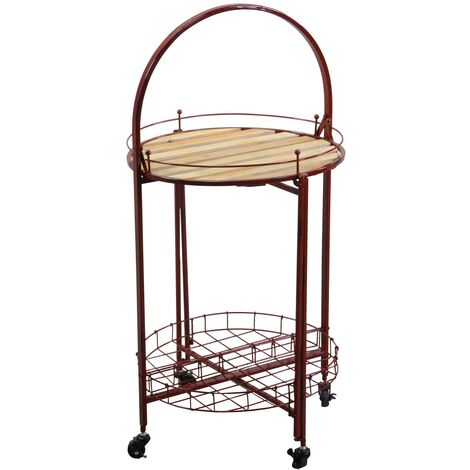 Table pliante ronde en métal rouge avec roues cmø49h67 - 98