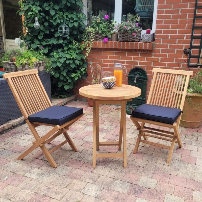 Teck'attitude - Table pliante ronde en teck massif Bistrot ø 60 cm