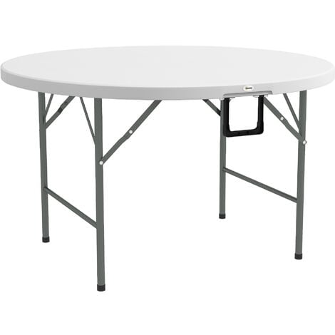 Table pliante table de camping pliable table de jardin Ø 122 x 73H cm poignée acier époxy HDPE blanc